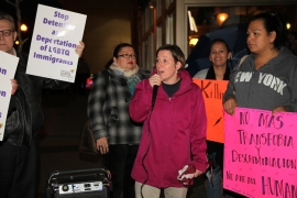 Alicia Wilson ’96 speaks at a demonstration